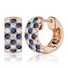 Blue & White Triple Row Huggie Hoop Earrings in Sterling Silver