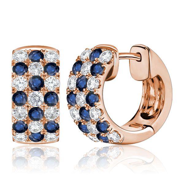 Blue & White Triple Row Huggie Hoop Earrings in Sterling Silver