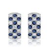 Blue & White Triple Row Huggie Hoop Earrings in Sterling Silver