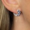 Blue & White Triple Row Huggie Hoop Earrings in Sterling Silver