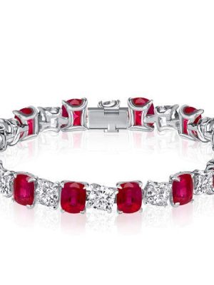 Ruby & White Cushion Cut Tennis Bracelet - 925 Sterling Silver