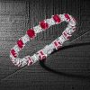 Ruby & White Cushion Cut Tennis Bracelet - 925 Sterling Silver