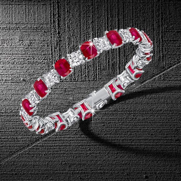 Ruby & White Cushion Cut Tennis Bracelet - 925 Sterling Silver