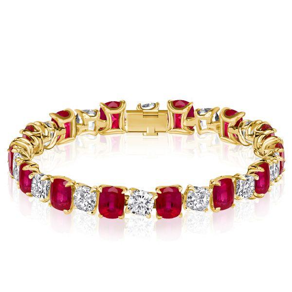 Ruby & White Cushion Cut Tennis Bracelet - 925 Sterling Silver