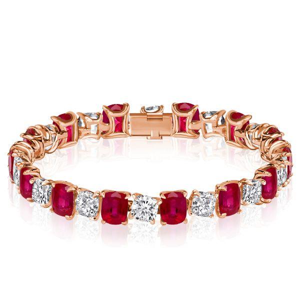Ruby & White Cushion Cut Tennis Bracelet - 925 Sterling Silver