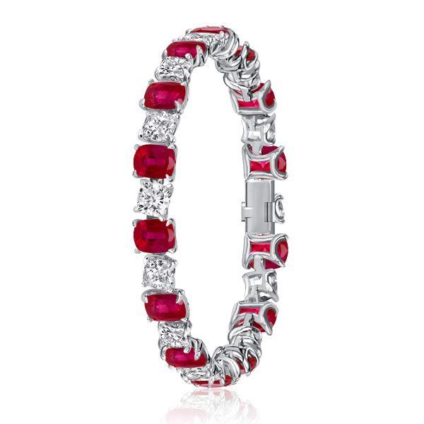 Ruby & White Cushion Cut Tennis Bracelet - 925 Sterling Silver