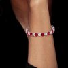Ruby & White Cushion Cut Tennis Bracelet - 925 Sterling Silver