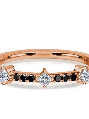 Rose Gold Princess Cut Black Sapphire Thin Wedding Band - 0.28 CT. TW.