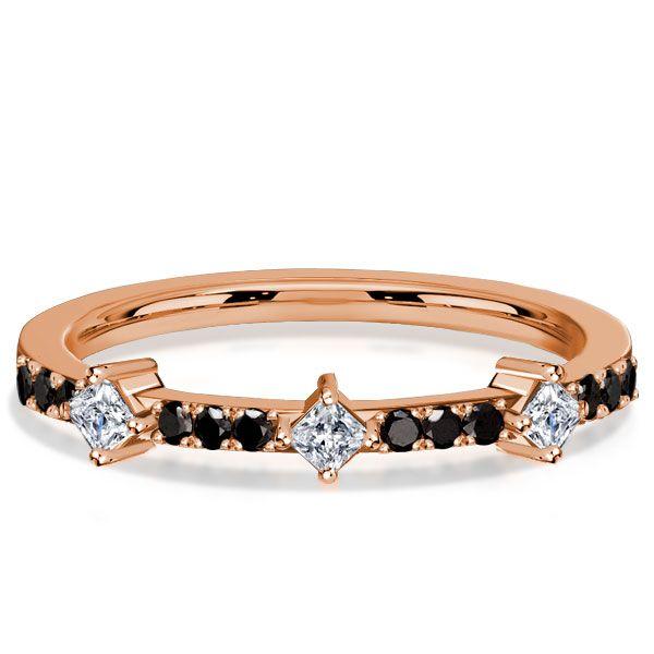 Rose Gold Princess Cut Black Sapphire Thin Wedding Band - 0.28 CT. TW.