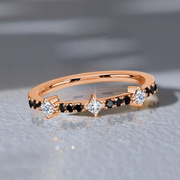 Rose Gold Princess Cut Black Sapphire Thin Wedding Band - 0.28 CT. TW.