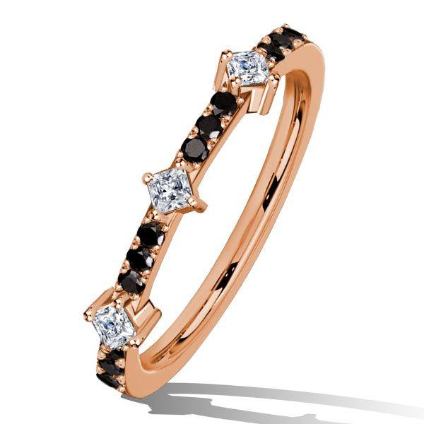 Rose Gold Princess Cut Black Sapphire Thin Wedding Band - 0.28 CT. TW.