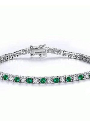 Emerald & Sapphire Tennis Bracelet for Women - Sterling Silver Dainty Bracelet