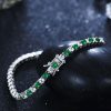 Emerald & Sapphire Tennis Bracelet for Women - Sterling Silver Dainty Bracelet
