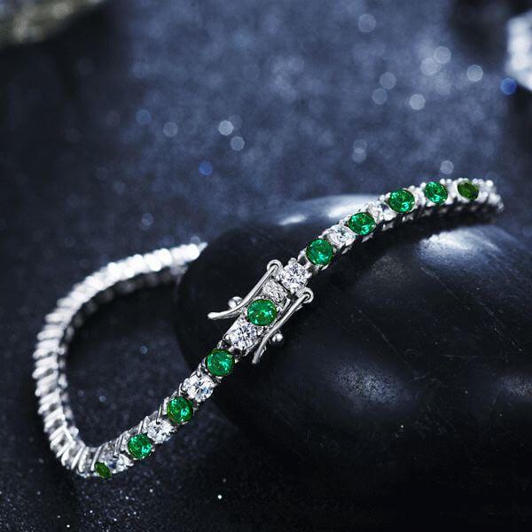 Emerald & Sapphire Tennis Bracelet for Women - Sterling Silver Dainty Bracelet