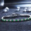 Emerald & Sapphire Tennis Bracelet for Women - Sterling Silver Dainty Bracelet