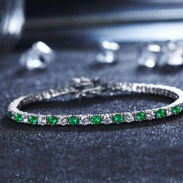 Emerald & Sapphire Tennis Bracelet for Women - Sterling Silver Dainty Bracelet