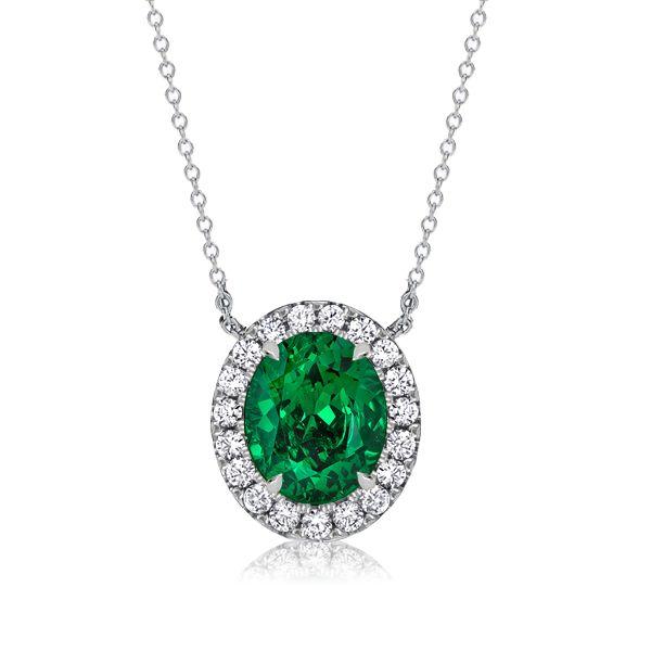 Oval Emerald Halo Necklace - 925 Sterling Silver - Green Gemstone Pendant