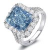 Radiant Cut Blue Topaz Halo Engagement Ring - Sterling Silver Split Shank