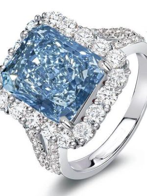 Radiant Cut Blue Topaz Halo Engagement Ring - Sterling Silver Split Shank