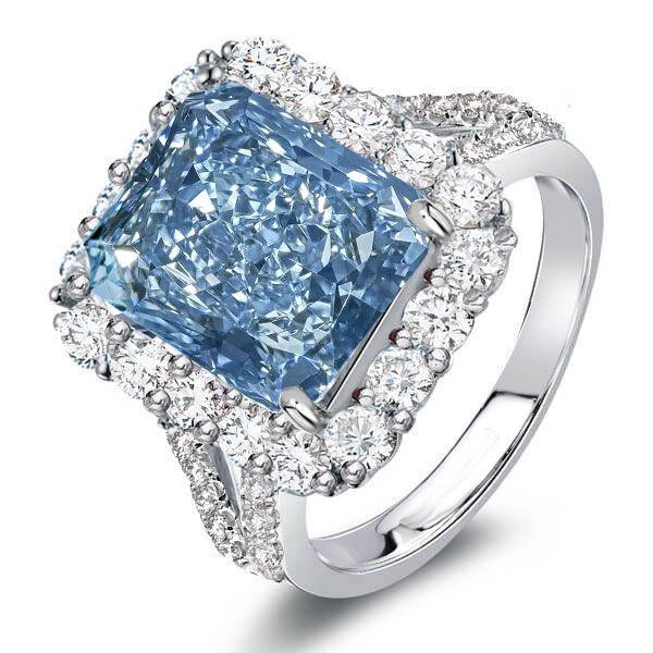 Radiant Cut Blue Topaz Halo Engagement Ring - Sterling Silver Split Shank