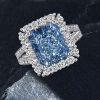 Radiant Cut Blue Topaz Halo Engagement Ring - Sterling Silver Split Shank