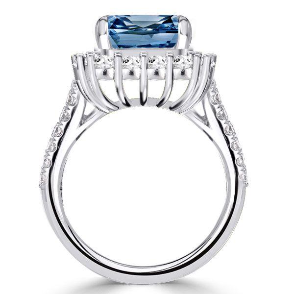 Radiant Cut Blue Topaz Halo Engagement Ring - Sterling Silver Split Shank