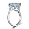 Aquamarine Cushion Cut Three Stone Engagement Ring - Sterling Silver