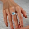 Aquamarine Cushion Cut Three Stone Engagement Ring - Sterling Silver