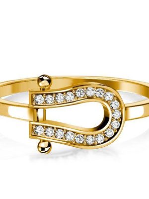 Horseshoe Ring Round Cut CZ Gold Plated Sterling Silver Travel Wedding Band