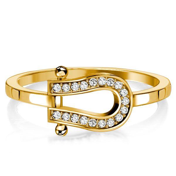 Horseshoe Ring Round Cut CZ Gold Plated Sterling Silver Travel Wedding Band