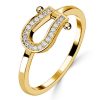 Horseshoe Ring Round Cut CZ Gold Plated Sterling Silver Travel Wedding Band