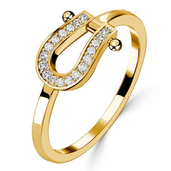 Horseshoe Ring Round Cut CZ Gold Plated Sterling Silver Travel Wedding Band