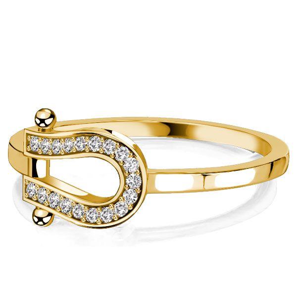 Horseshoe Ring Round Cut CZ Gold Plated Sterling Silver Travel Wedding Band