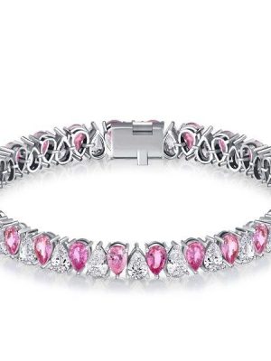 Pear Shaped White and Pink Stone Bracelet in 925 Sterling Silver for Weddings