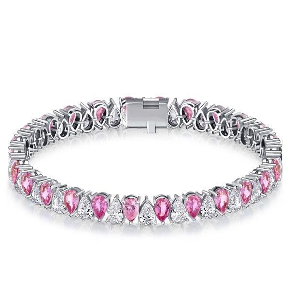 Pear Shaped White and Pink Stone Bracelet in 925 Sterling Silver for Weddings