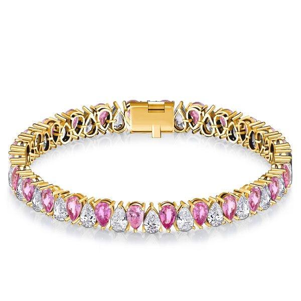 Pear Shaped White and Pink Stone Bracelet in 925 Sterling Silver for Weddings