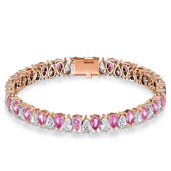 Pear Shaped White and Pink Stone Bracelet in 925 Sterling Silver for Weddings