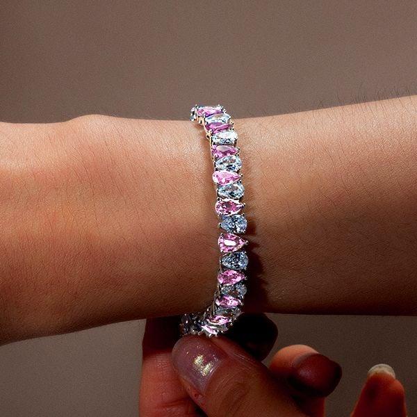 Pear Shaped White and Pink Stone Bracelet in 925 Sterling Silver for Weddings