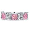 Pink Stone Half Eternity Band Ring - Cushion & Marquise Cut - Sterling Silver