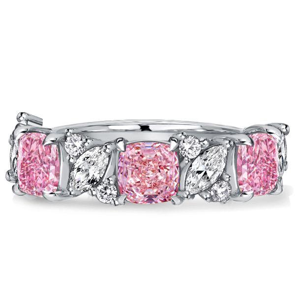 Pink Stone Half Eternity Band Ring - Cushion & Marquise Cut - Sterling Silver