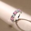 Pink Stone Half Eternity Band Ring - Cushion & Marquise Cut - Sterling Silver