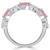 Pink Stone Half Eternity Band Ring - Cushion & Marquise Cut - Sterling Silver