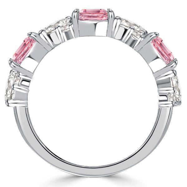 Pink Stone Half Eternity Band Ring - Cushion & Marquise Cut - Sterling Silver