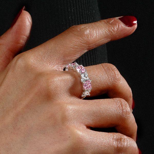 Pink Stone Half Eternity Band Ring - Cushion & Marquise Cut - Sterling Silver