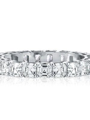 Asscher Cut Eternity Wedding Band in 925 Sterling Silver with Rhodium Finish