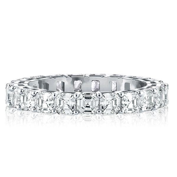 Asscher Cut Eternity Wedding Band in 925 Sterling Silver with Rhodium Finish