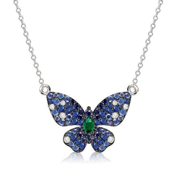 Dancing Butterfly Blue Sapphire Sterling Silver Pendant Necklace for Women