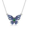Dancing Butterfly Blue Sapphire Sterling Silver Pendant Necklace for Women