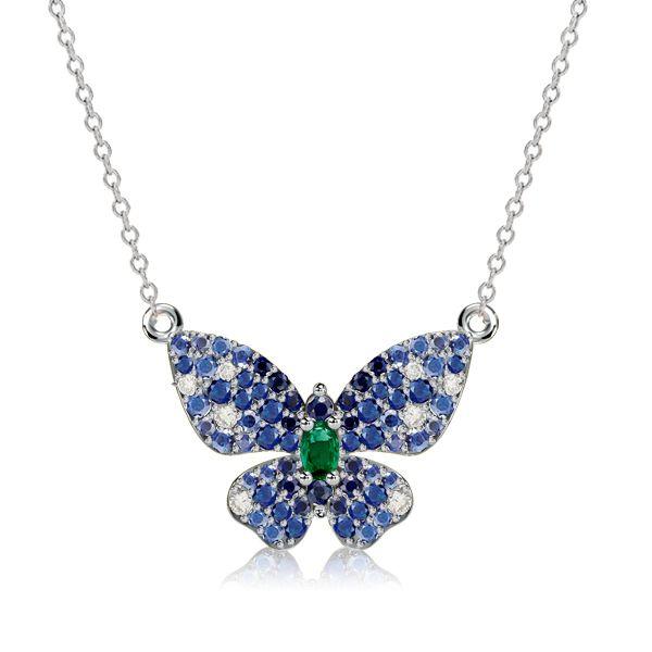Dancing Butterfly Blue Sapphire Sterling Silver Pendant Necklace for Women