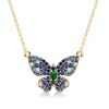 Dancing Butterfly Blue Sapphire Sterling Silver Pendant Necklace for Women